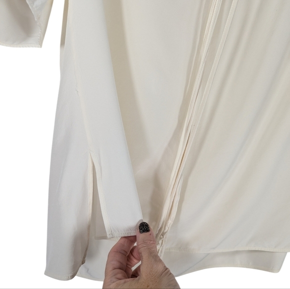 Akris Punto 100% Mulberry Silk Blouse Top Ivory Cream Tie Neck Size Medium - Picture 8 of 11